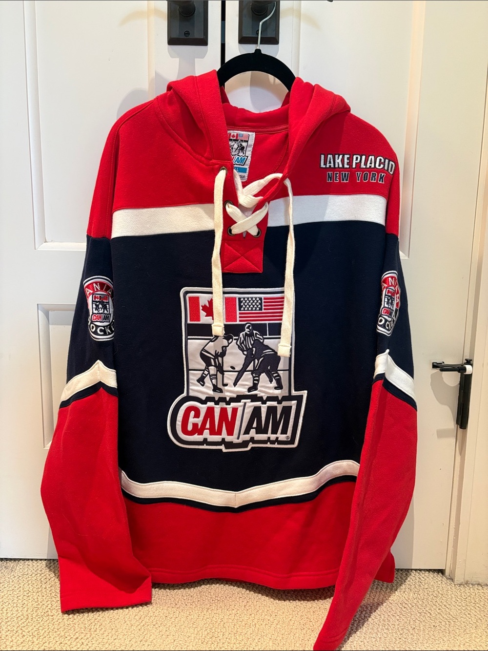Lake Placid Hockey Pullover Hoodie - Red & Navy